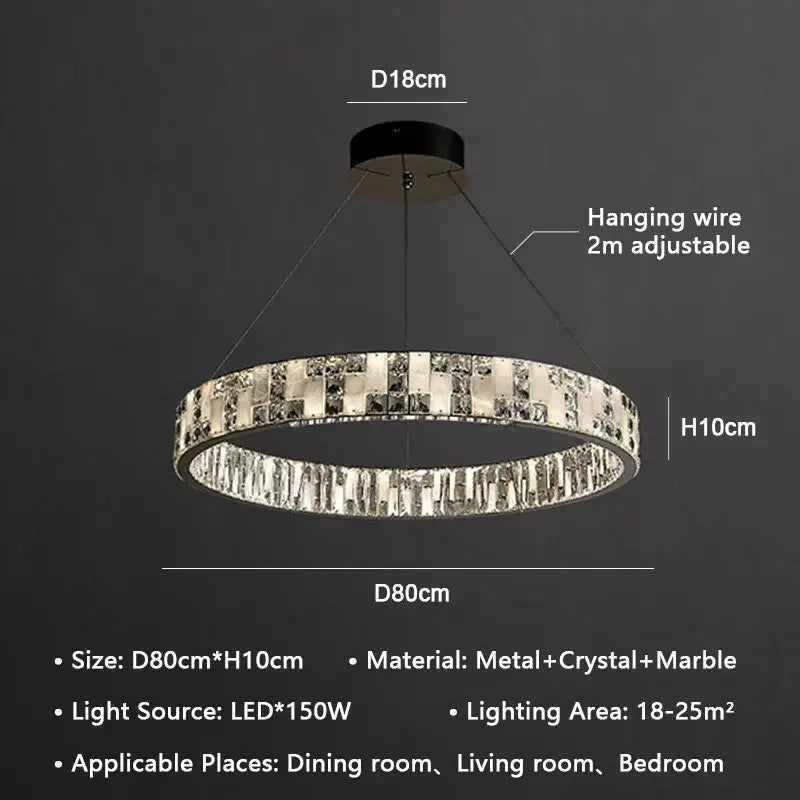 Modern crystal lustre circle chandelier with metallic frame and sparkling crystal marble accents for dining room decorbites crystal lustre
