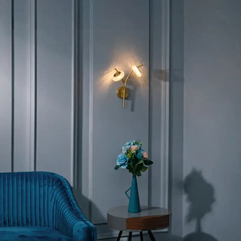 Modern gold crystal lustre led wall sconce with two curved arms and frosted glass shades for dining room decorbites crystal lustre