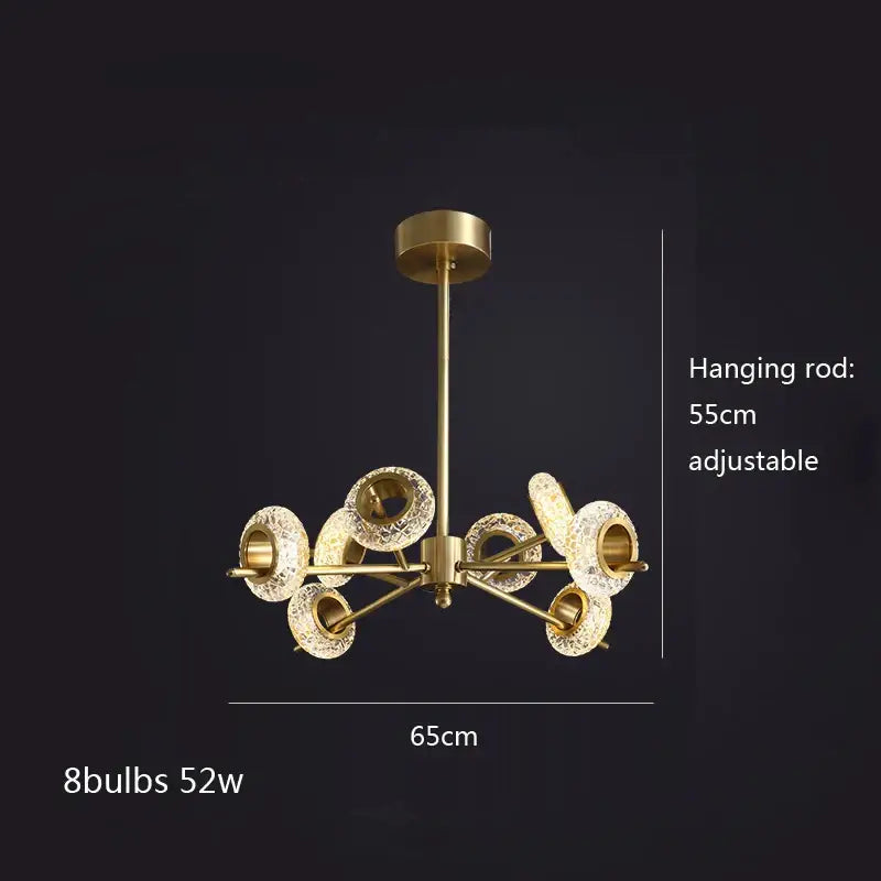 Modern gold crystal lustre led chandelier with eight crystal-encrusted shades and adjustable rod for dining room decorbites crystal lustre