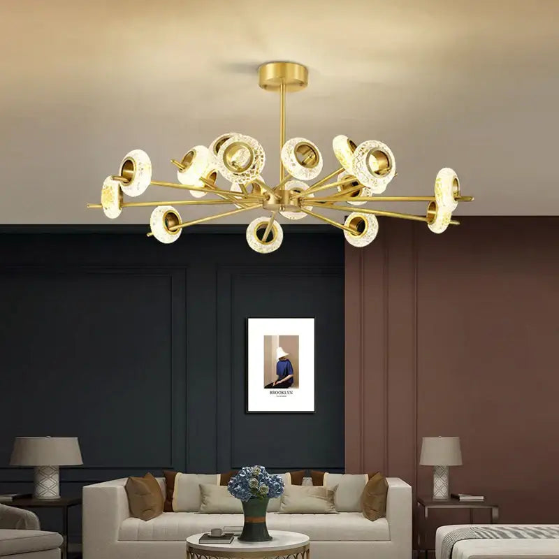 Modern gold crystal lustre led chandelier with circular glass shades and branching design for dining room decorbites crystal lustre