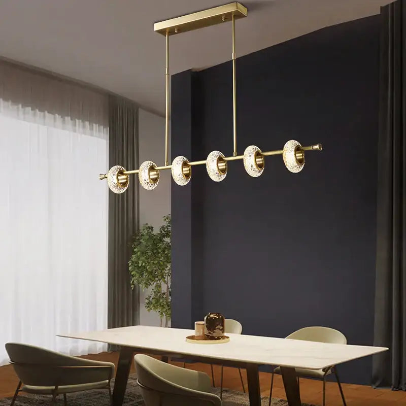 Modern gold crystal lustre led chandelier with five circular crystal-encrusted fixtures for dining room decorbites crystal lustre