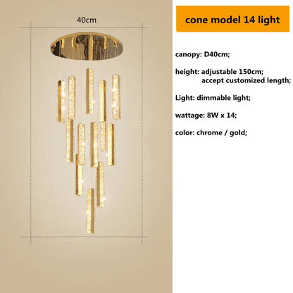 Decorbites™ Kristall-Lüster-Hängeleuchten mit dimmbarem LED, verstellbarem Kabel – Goldchrom-Stahl