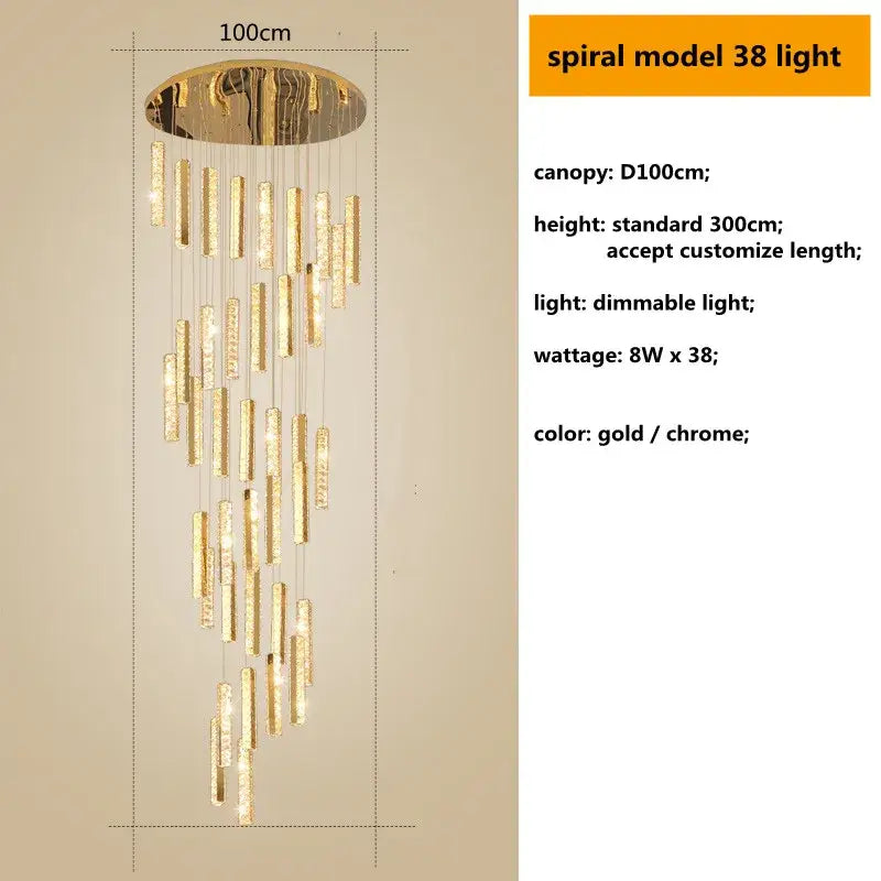 Modern gold and chrome spiral model 38 chandelier with cascading crystal rods for decorbites crystal lustre pendant lights
