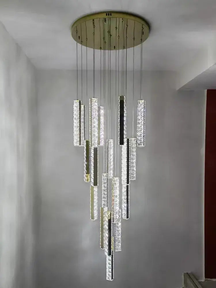 Modern gold crystal lustre pendant lights with cascading crystal-encrusted rods for dining room decorbites crystal lustre
