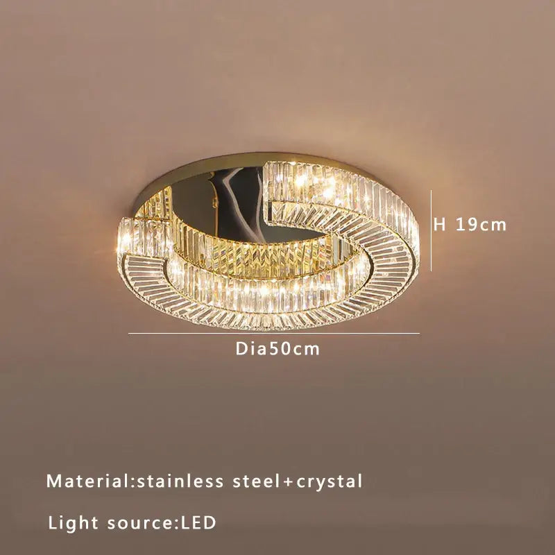 Modern gold led ceiling lamp with stainless steel frame and spiral crystal prisms for elegant decorbites crystal luxe lighting
