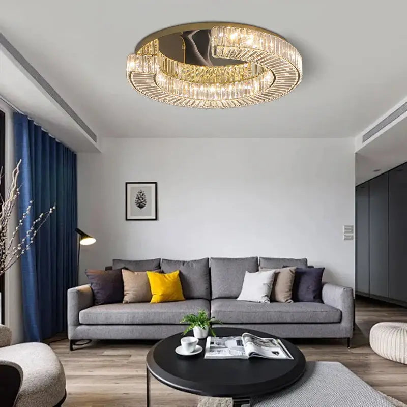 Modern gold led ceiling lamp with decorbites crystal luxe cascading elements for dining room decor