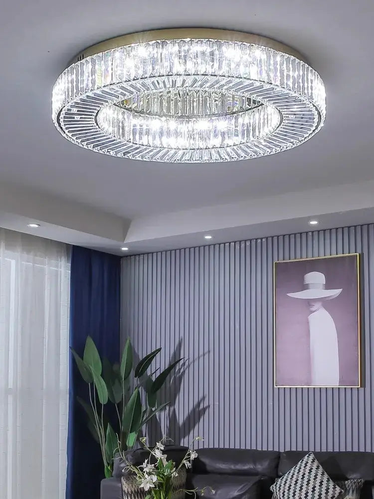 Modern gold led ceiling lamp featuring a circular crystal luxe chandelier with concentric rings for elegant decorbites ceiling lamp decor