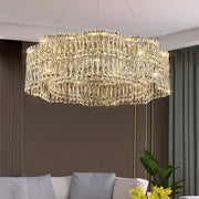 Decorbites crystal luxe multi-tiered gold chandelier with faceted glass and warm lighting for living room light