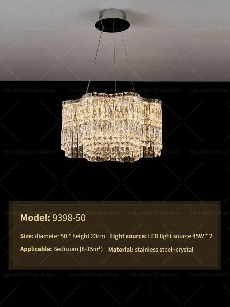 Elegant decorbites crystal luxe multi-tiered gold chandelier with cascading crystal prisms and stainless steel frame for living room light