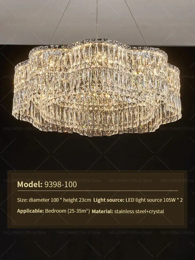 Decorbites crystal luxe multi-tiered gold chandelier with cascading crystal prisms and stainless steel frame for living room light