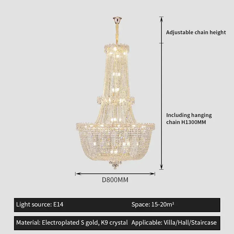 Modern european crystal luxe chandelier featuring multi tiered k9 crystal and electroplated s gold accents for elegant spaces