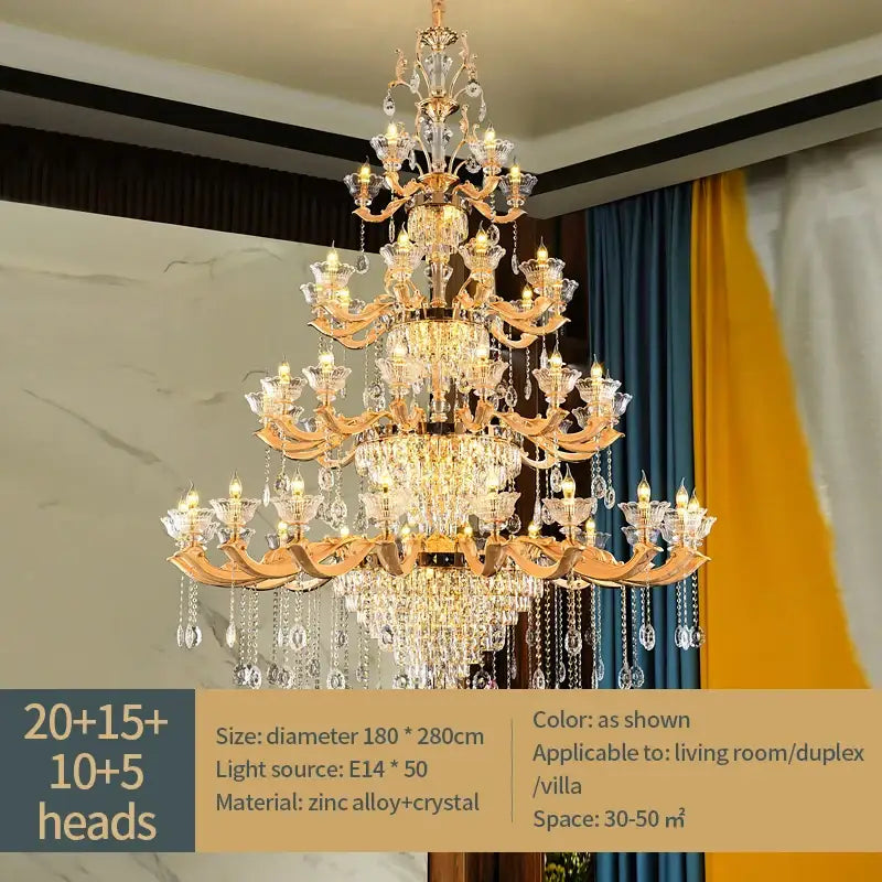 European gold crystal luxe pendant lamp with gold-toned zinc alloy frame and clear crystal droplets for dining room