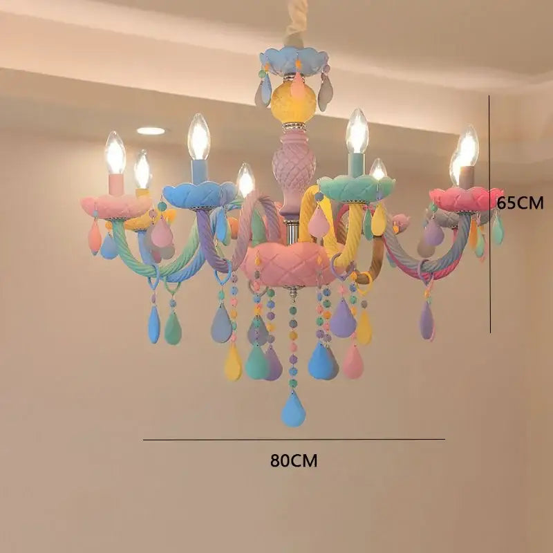 Pastel rainbow crystal luxury candle chandelier with painted resin arms and teardrop beads for elegant decorbites crystal luxury decor