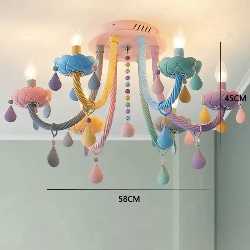 Pastel rainbow crystal luxury candle chandelier with twisted rope arms and teardrop ornaments for dining room decorbites crystal luxury