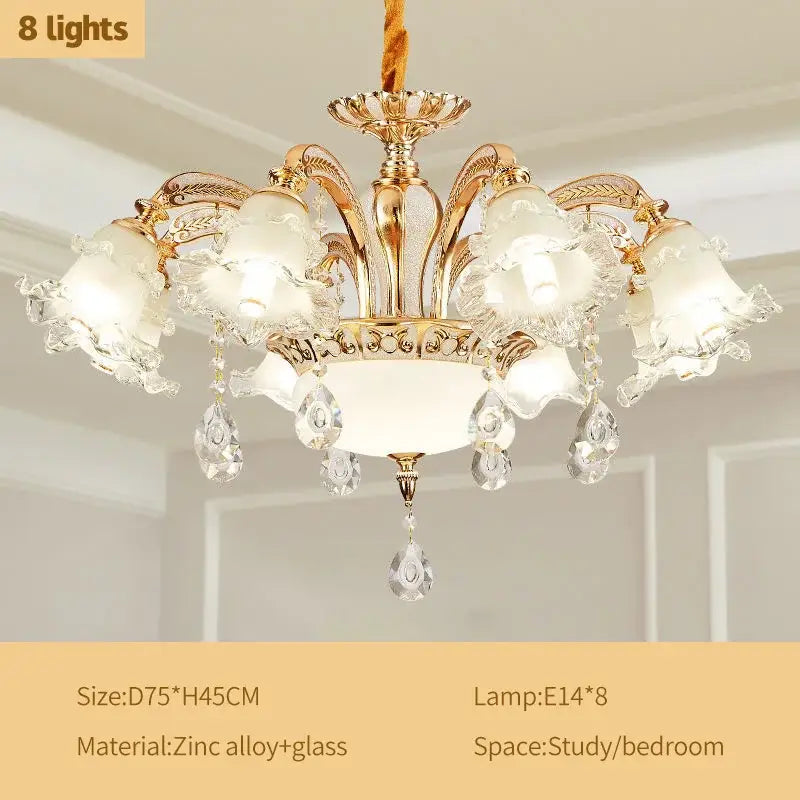 Modern gold crystal luxury ceiling chandelier with eight frosted glass lampshades and dangling crystal teardrops for living room decorbites crystal luxury