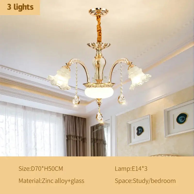 Modern gold crystal luxury ceiling chandelier with three frosted glass shades and zinc alloy for living room decorbites crystal luxury