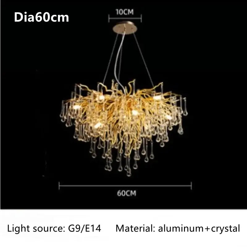 Modern gold crystal luxury ceiling chandelier with intricate branching arms and crystal droplets for dining room decorbites crystal luxury