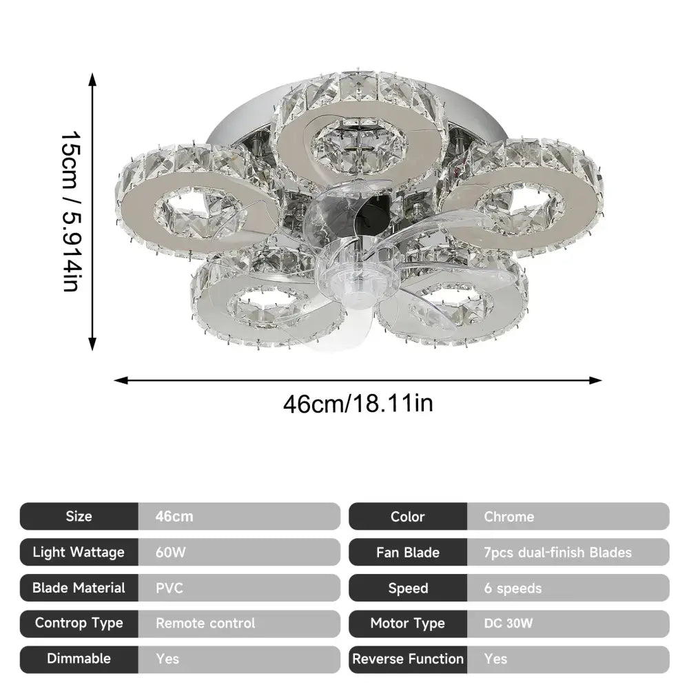 Chrome finished ceiling fan with five crystal encrusted blades and central motor housing decorbites crystal luxury ceiling fan
