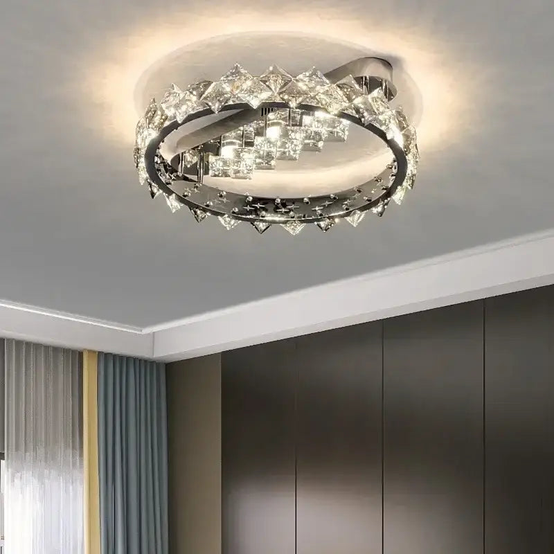 Modern chrome crystal luxury ceiling light fixture with sparkling clear crystal accents for elegant living room decorbites crystal luxury