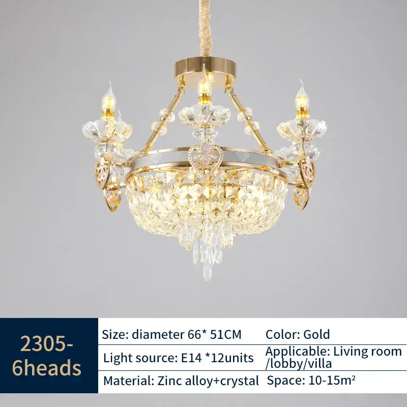 Gold-toned decorbites crystal luxury chandelier with intricate crystal droplets and floral-shaped light fixtures for living room