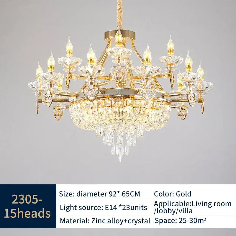 Gold-toned decorbites crystal luxury chandelier with intricate crystal flower and heart accents made of zinc alloy and clear crystals