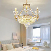 Decorbites crystal luxury gold chandelier with crystal accents and multiple bulbs for living room lighting