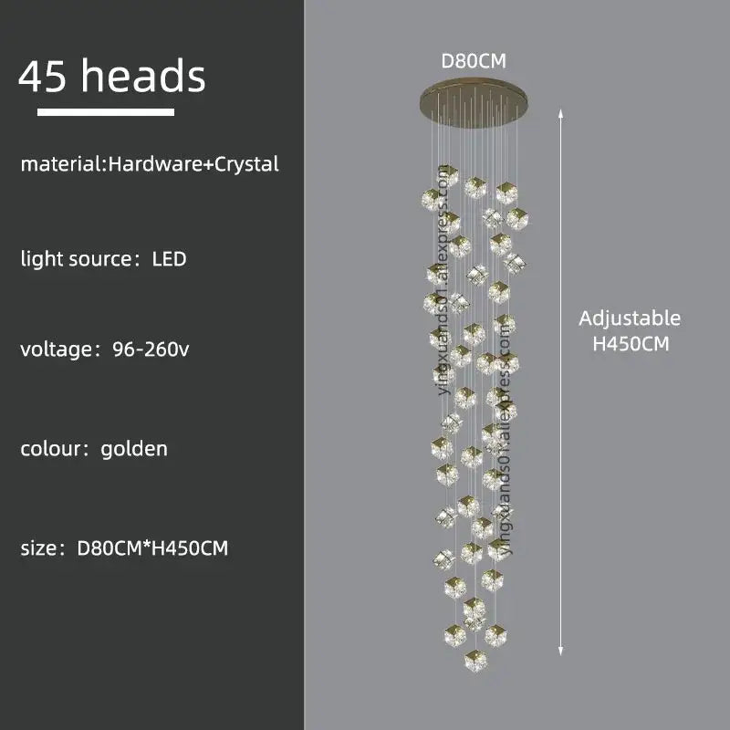 Golden crystal modern chandelier with 45 crystal heads from decorbites crystal modern cubic living room led lighting