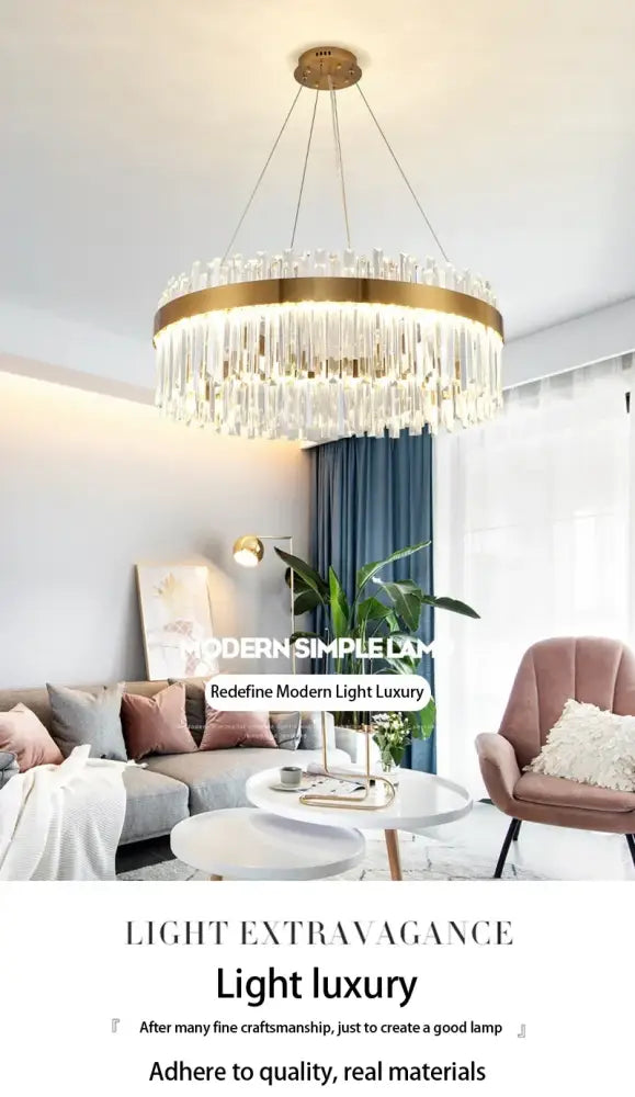 Gold-toned DecorBites™ crystal pendant chandelier with cascading prisms for luxury modest crystal home decor ceiling lighting
