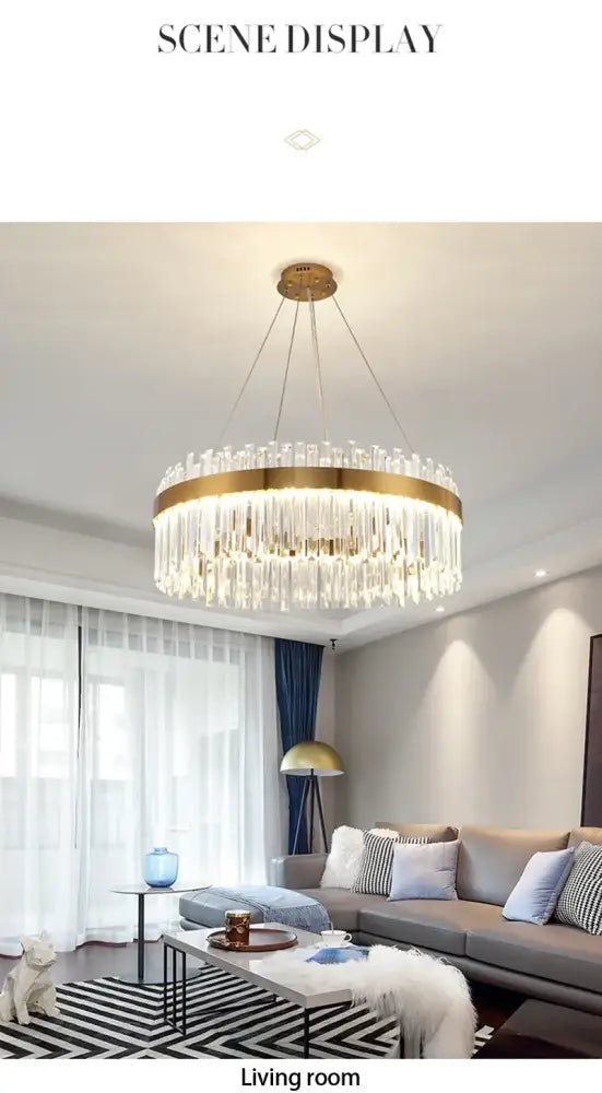 Gold-toned decorbites crystal pendant chandelier with dangling droplets for luxury modest crystal home decor ceiling lighting