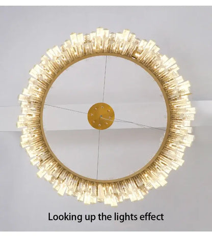 Golden decorbites™ crystal pendant chandelier with faceted modest crystal elements for luxury modest crystal home decor
