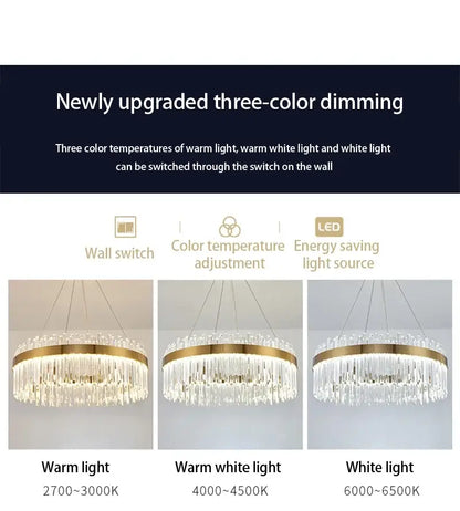 Decorbites™ crystal pendant chandelier with gold frame and luxury modest crystal prisms for home decor lighting