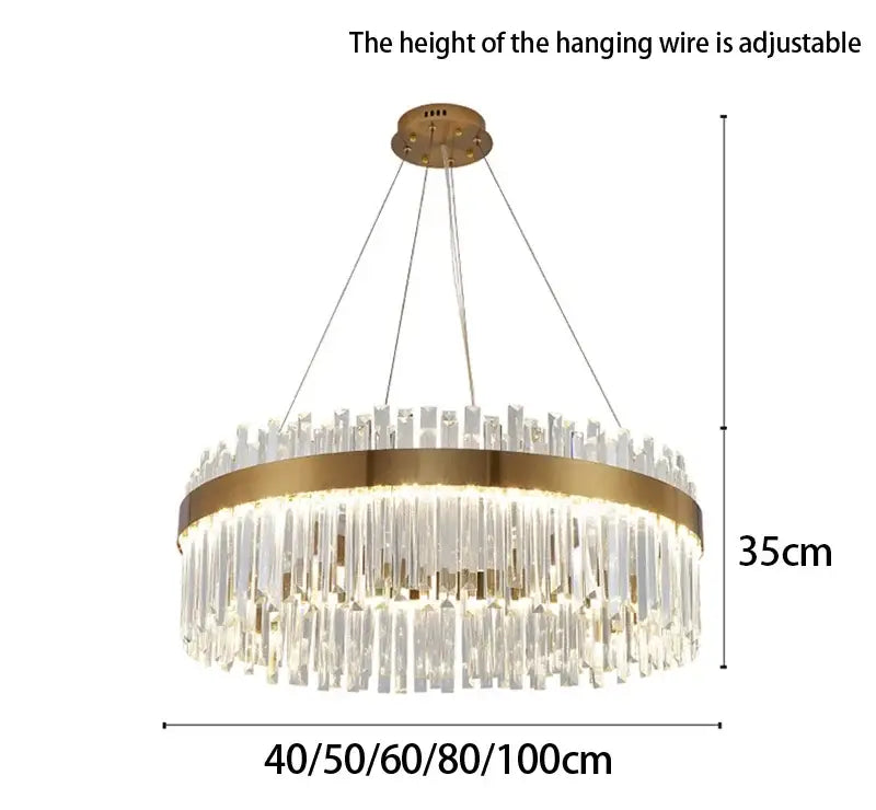 Decorbites™ crystal pendant chandelier with gold-toned metal frame and clear prisms for luxury modest crystal home decor
