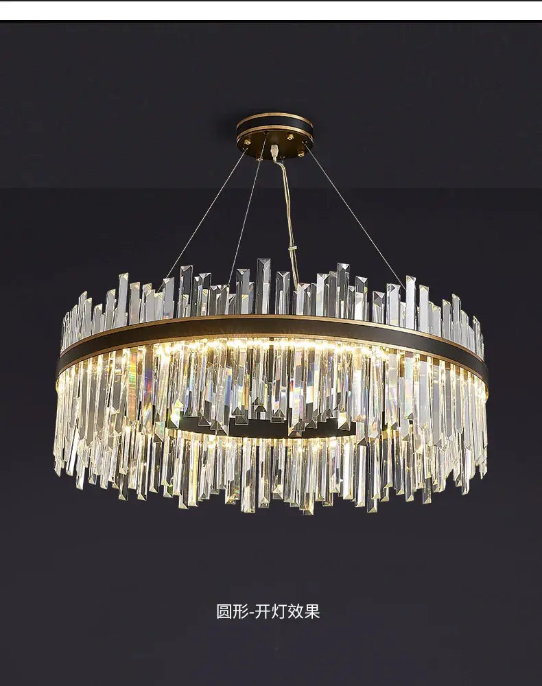DecorBites™ crystal pendant chandelier with clear prisms and gold frame for luxury modest crystal ceiling home decor