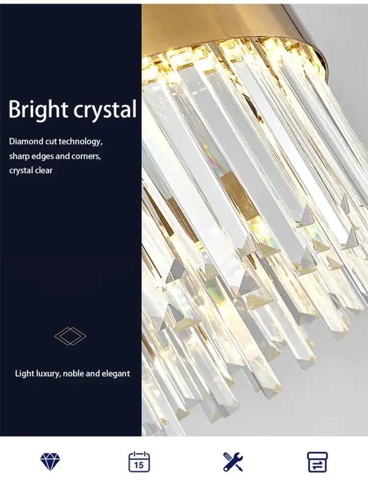 DecorBites™ crystal pendant chandelier with cascading diamond-cut crystal prisms and gold-toned frame for home decor