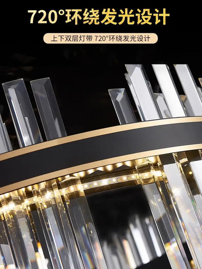 DecorBites™ crystal pendant chandelier with clear crystal prisms gold metal and 720-degree led lighting for home decor