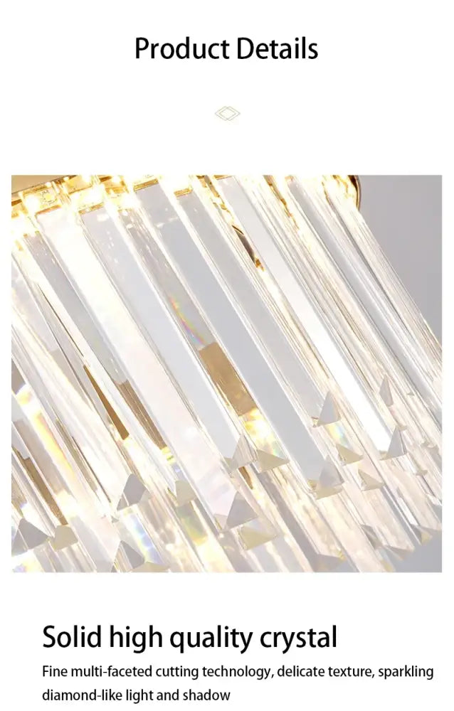 Decorbites™ crystal pendant chandelier with long slender prisms and gold frame ideal for luxury modest crystal home decor