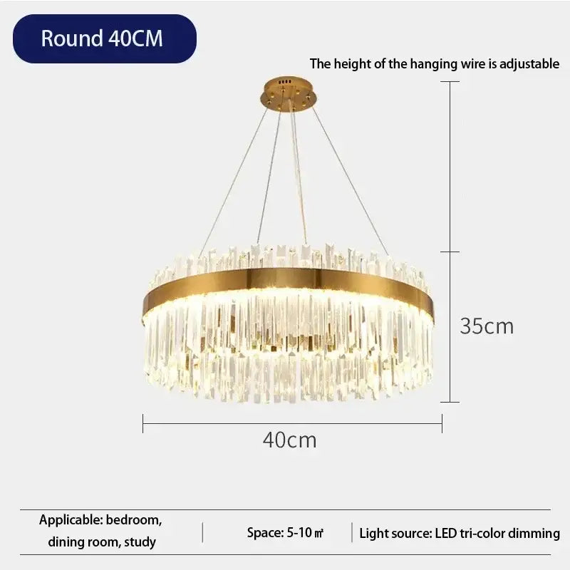 DecorBites™ crystal pendant chandelier with gold-toned metal and clear prisms for luxury modest crystal home decor