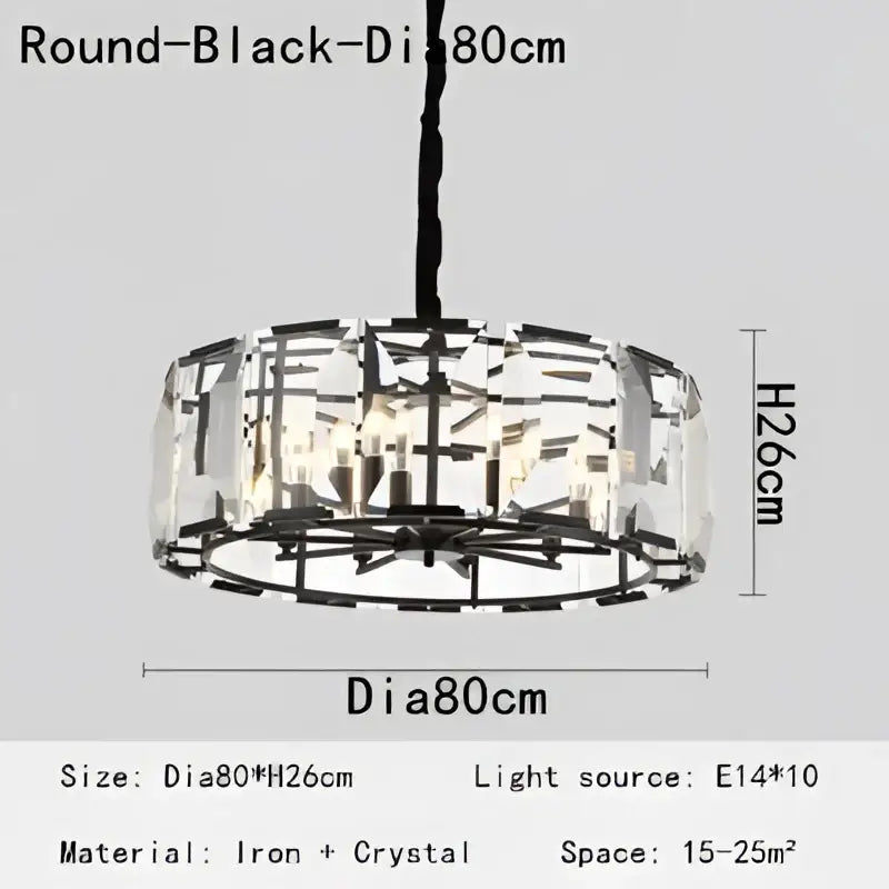 Black iron Decorbites crystal pendant chandelier with clear crystal accents 80cm diameter 26cm height for living room light