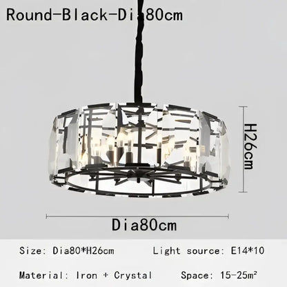 Black iron Decorbites crystal pendant chandelier with clear crystal accents 80cm diameter 26cm height for living room light
