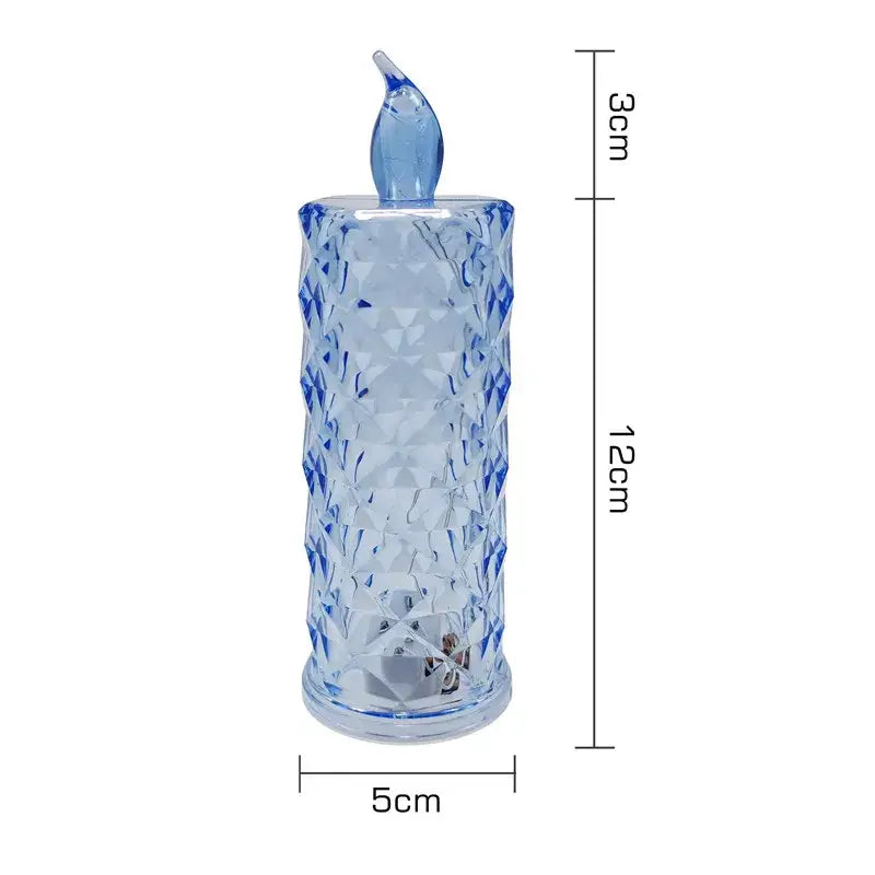 A translucent blue faceted glass night light candle with a flame-shaped top from decorbites crystal rose dioptric collection