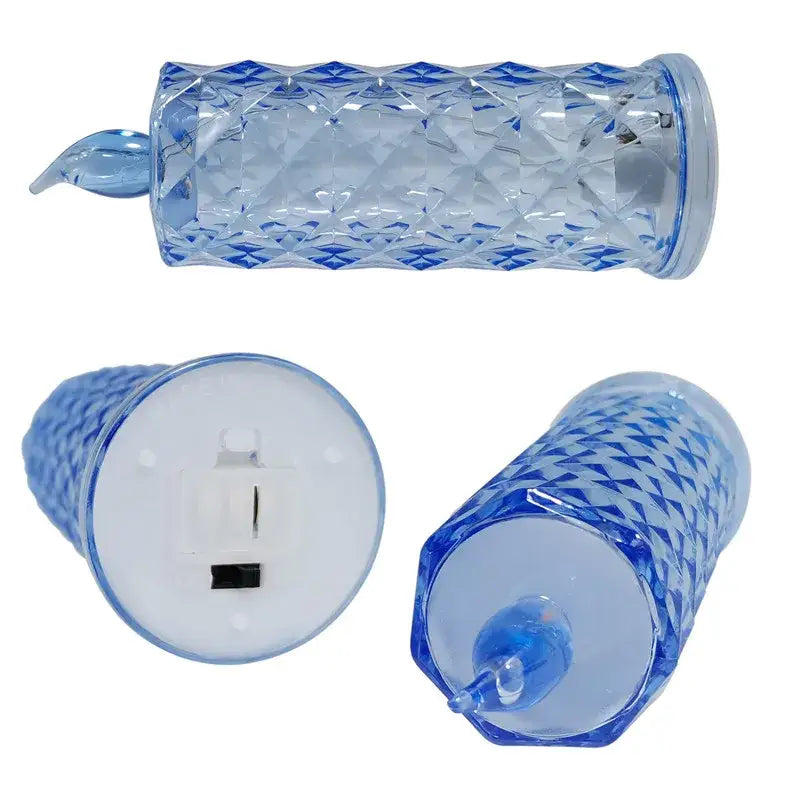 Blue crystal-patterned decorbites crystal rose led candle night light with faceted design and small flame tip for bedroom