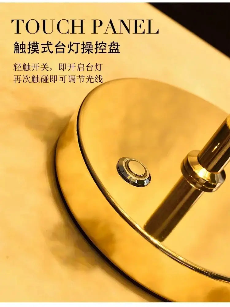 Gold-colored touch panel control with polished metallic finish on decorbites crystal table lamp golden chandelier bedroom light