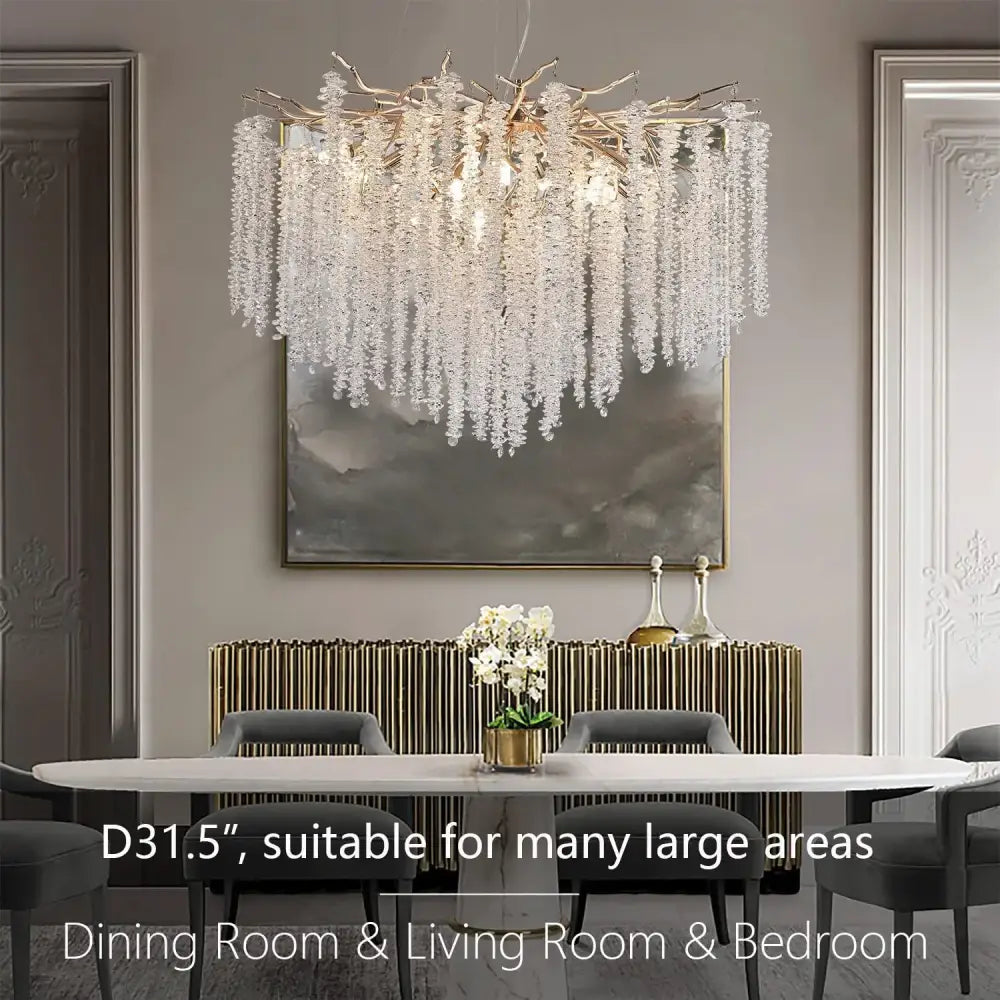 Elegant decorbites crystal tassel gold branch chandelier with clear glass beads for dining room lighting