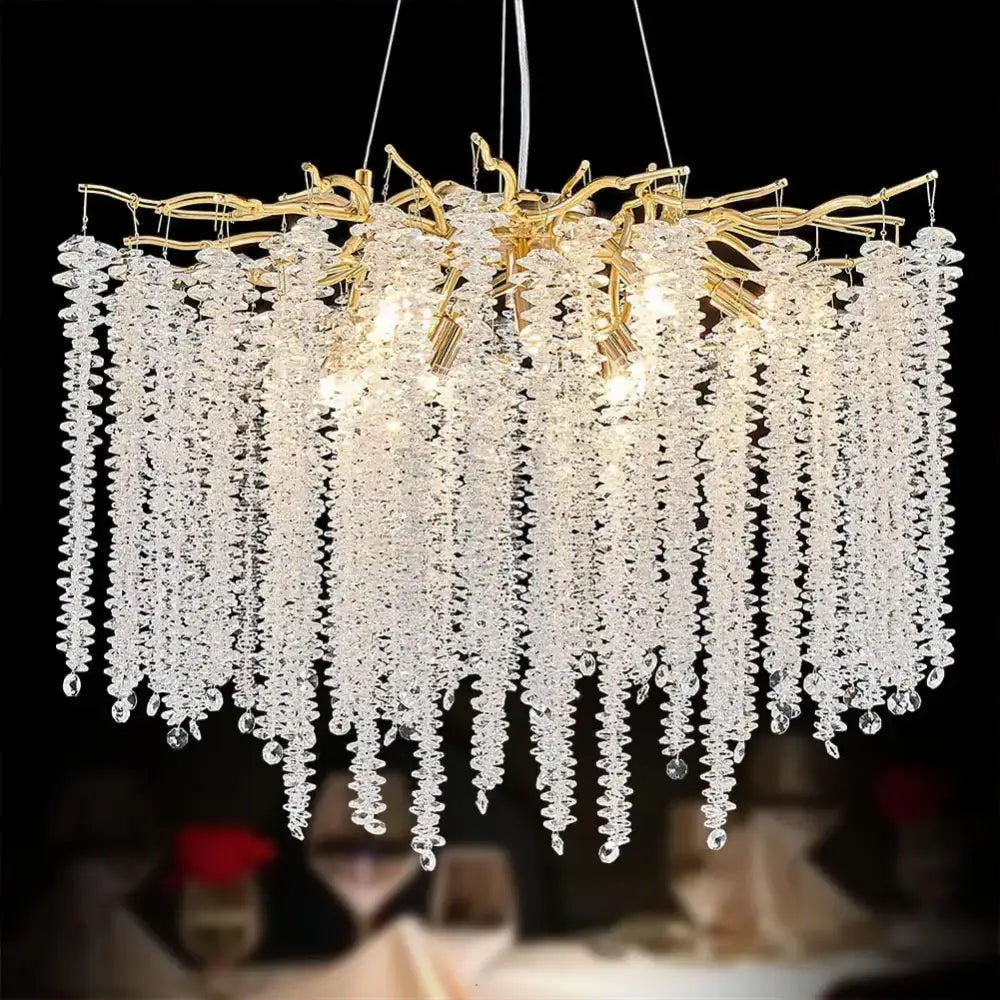 Elegant gold-toned decorbites crystal tassel chandelier with cascading faceted crystal beads for dining room light