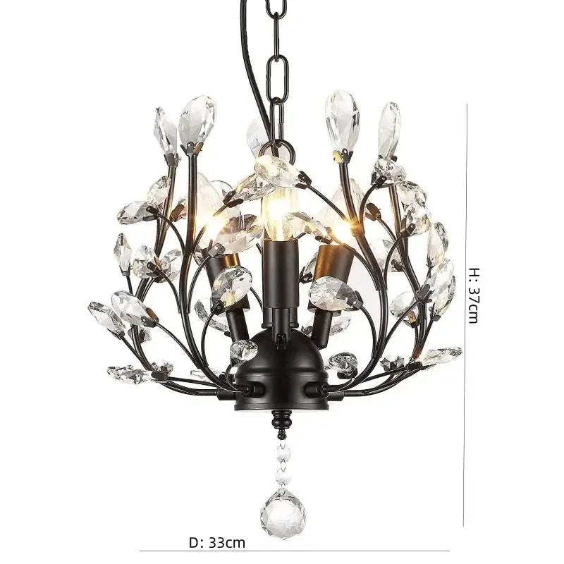 Black wrought iron decorbites crystal tree chandelier with clear crystal leaf and droplet accents for bedroom lighting