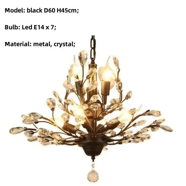 Decorbites crystal tree black chandelier with crystal accents and seven led bulbs for bedroom lighting