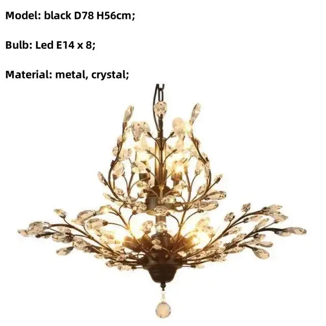Decorbites crystal tree black chandelier with black metal frame crystal accents and dangling crystal pendant for bedroom light