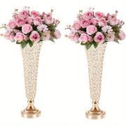 Two crystal vases with gold bases and pink purple artificial roses for dining tables and home decor by decorbites