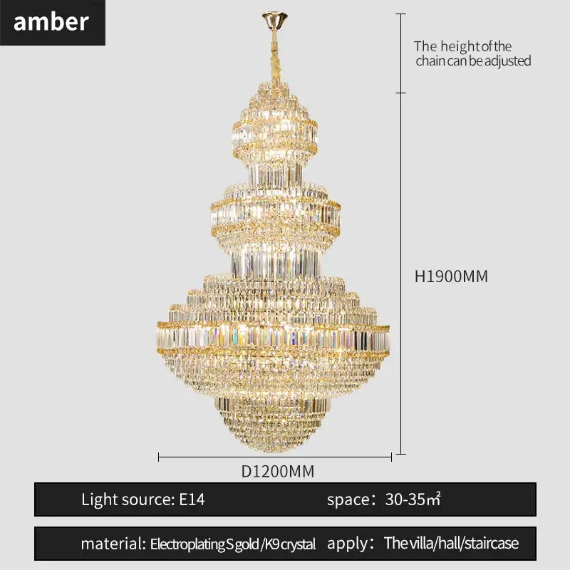 Luxurious decorbites crystal villa gold chandelier with cascading crystal strands for elegant living room lighting