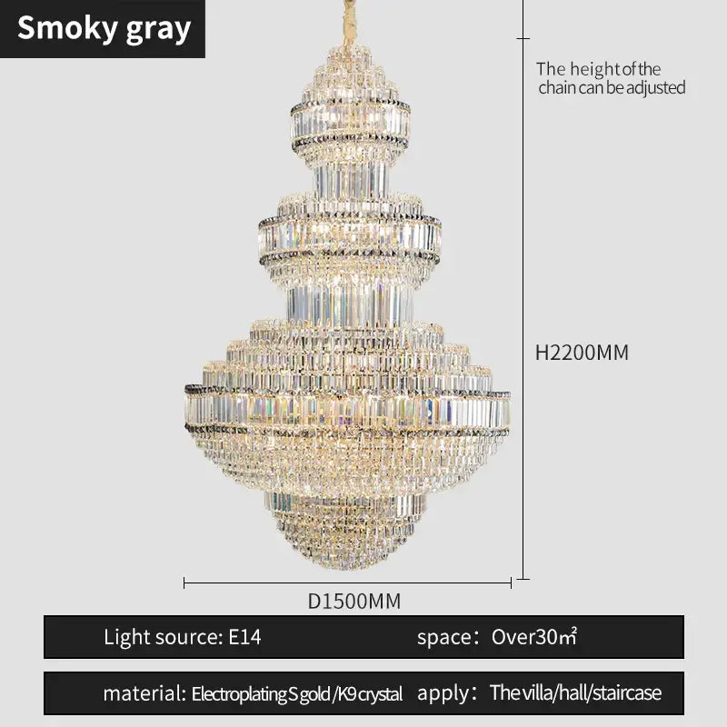 Decorbites crystal villa gold chandelier with clear crystal elements and gold-toned metalwork for living room lighting